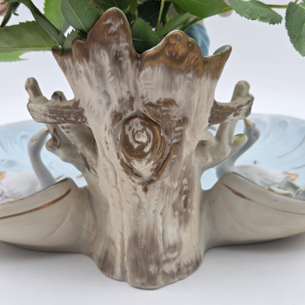 Vintage Baroque Porcelain Putti Centerpiece Planter With Cherubs Swans & Flowers - Picture 7 of 16